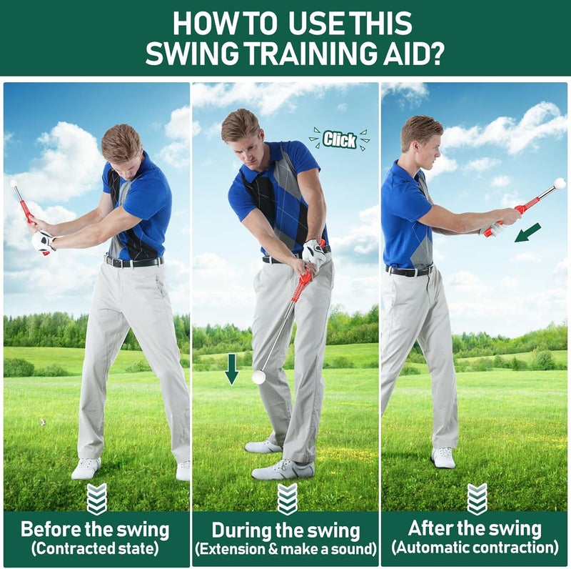 KALAUTO Golf Grip Swing Training Aid - Retractable Click Club Trainer Indoor Practice Warm Up Stick Flexible Telescopic Short Club Tempo Sound Release Trainer Devices - Image 2
